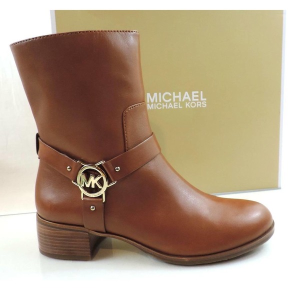 Michael Kors Turner Ankle Boot Booties MK Logo Leather Brown Luggage Size 7 - Picture 1 of 7